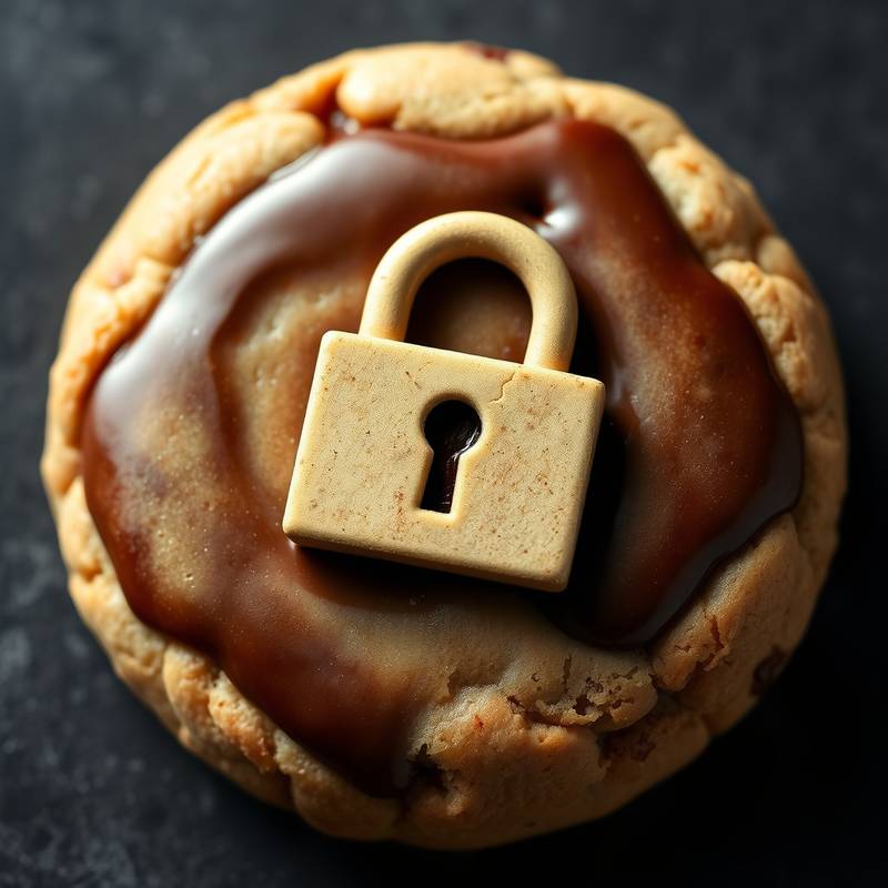 Een afbeelding die een cookie voorstelt, met een slot erop, symboliserend privacy en beveiliging.