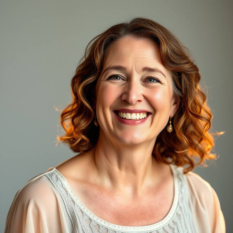 Portret van Anna de Vries, een stralende sopraan met een warme glimlach, de oprichtster van De Zingende Stem.
